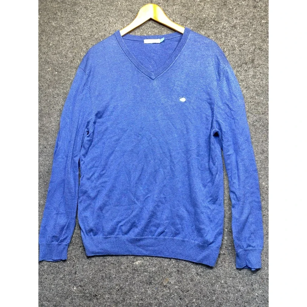 Southern Tide Mens V-Neck Sweater Blue Pima Cotton Pullover Medium